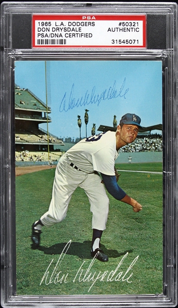 1965 Don Drysdale Los Angeles Dodgers Signed 3"x 5" Postcard (PSA/DNA Slabbed)