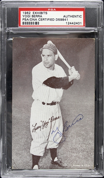 1962 Yogi Berra New York Yankees Signed 3"x 5" Exhibit Card (PSA/DNA Slabbed)