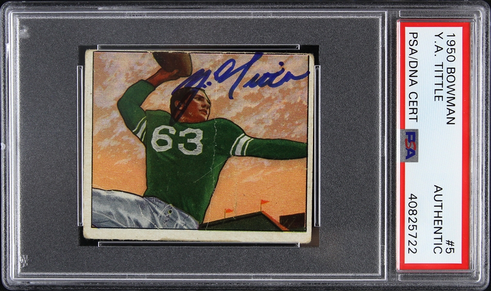 1950 Y. A. Tittle Baltimore Colts Signed Bowman Trading Card (PSA/DNA Slabbed)