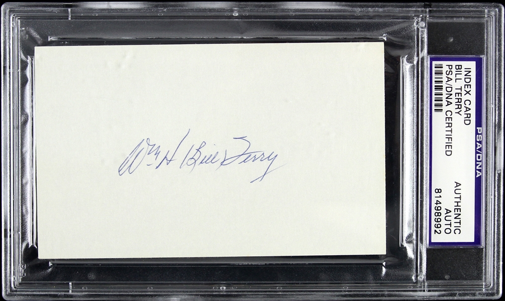 1923-1936 Bill Terry New York Giants Signed 3"x 5" Index Card (PSA/DNA Slabbed)