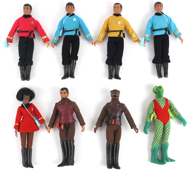 1974 Star Trek Mego 8" Action Figures Including Captain Kirk, Dr. McCoy, Lt. Uhura & More (Lot of 8)