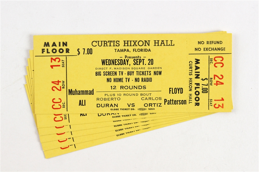 1972 Muhammad Ali vs. Floyd Patterson Curtis Hixon Hall Tickets (Lot of 6)