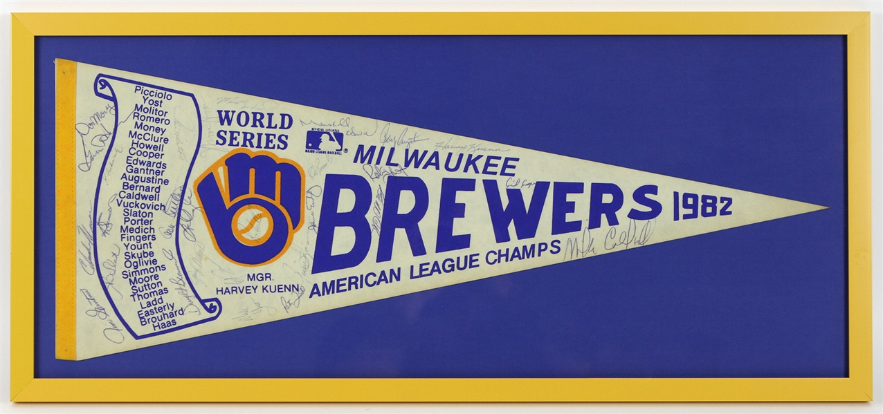 1982 Milwaukee Brewers World Series Multi-Signed 15"x 33" Framed Pennant (JSA)