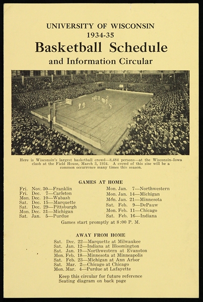 1934-35 University of Wisconsin Basketball Schedule