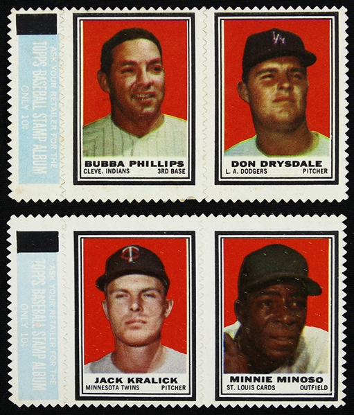 1962 Topps Baseball Stamps Including Minnie Minoso, Don Drysdale, and more 