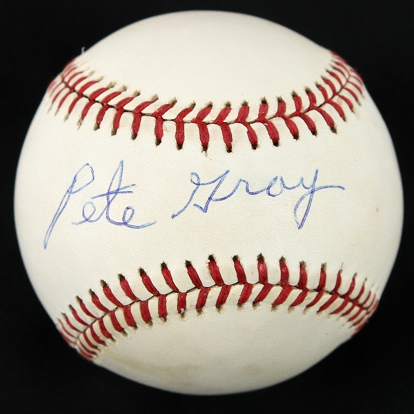 1985-89 Pete Gray St. Louis Browns One Armed Outfielder Signed OAL Brown Baseball (JSA)