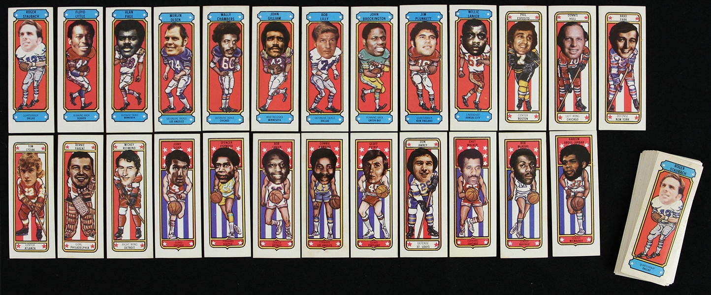 1975 Nabisco Sugar Daddy Football, Basketball, Hockey Cards Including Roger Staubach, Kareen Adbul-Jabbar, and more (Lot of 45)
