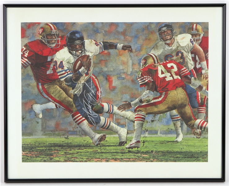 1990s Walter Payton Chicago Bears Signed 16" x 20" Framed Lithograph (JSA)