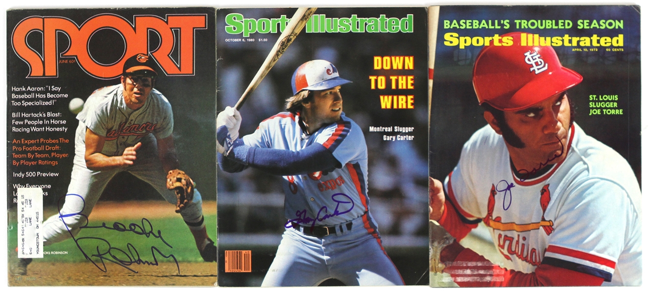 1970s-1980s Brooks Robinson / Joe Torre / Gary Carter Signed Sport and Sports Illustrated Magazines (Lot of 3)(JSA)