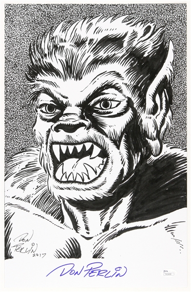 1990s circa Don Perlin Werewolf By Night Ink Commission Sketch Signed 11x17 Print (JSA)
