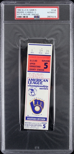 1982 Milwaukee Brewers American League Championship Series Game 5 Ticket Stub (PSA/DNA Slabbed)
