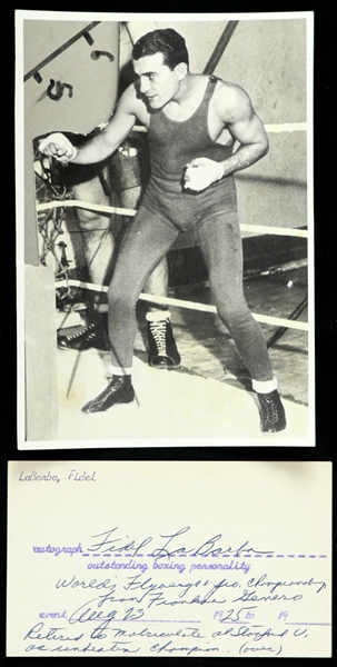 1925 Fidel LaBarba Worlds Flyweight Pro 4"x 7" Photo & Information Card