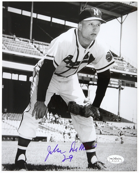 1957-61 John DeMerit Milwaukee Braves Autographed 8x10 B/W Photo *JSA*