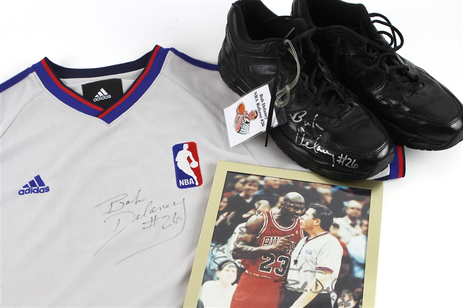 2006-09 Bob Delaney NBA Referee Signed Game Worn Jersey & Sneakers Plus Signed Photo - Lot of 3 (MEARS LOA/JSA)