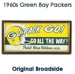 1960s Green Bay Packers "Go Pack Go!" Pabst Blue Ribbon 11"x 23" Framed Advertising Sign