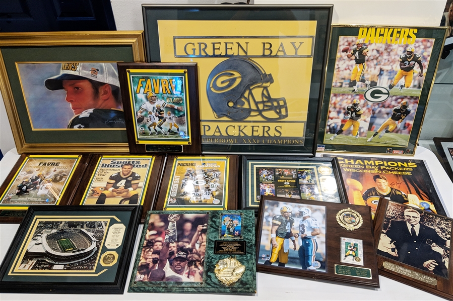 1990s-2000s Green Bay Packers Framed Photos, Plaques, Pins and more (Lot of 70)
