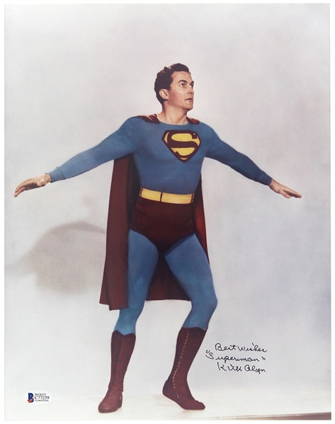 1948-1950 Kirk Alyn Superman Autographed 11x14 Color Photo (Beckett COA)