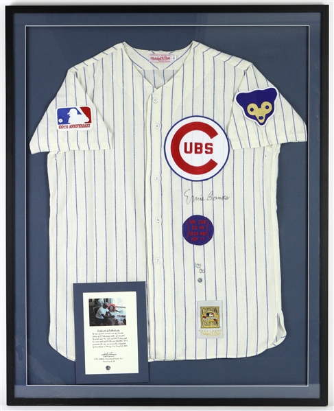 2001 Ernie Banks Chicago Cubs Signed 33"x 41" Framed Jersey (JSA) 