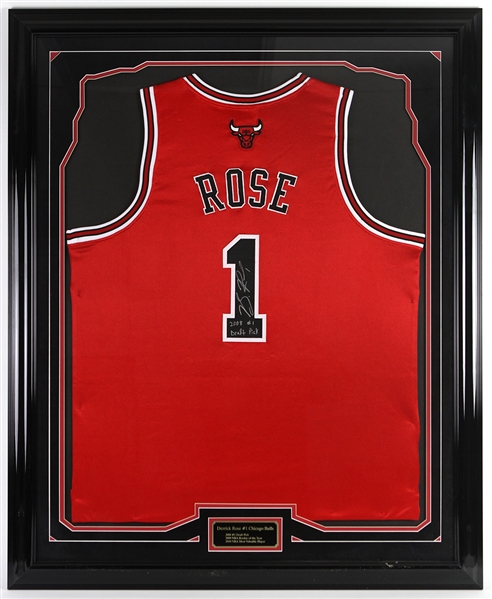 2008-2010 Derrick Rose Chicago Bulls Signed 36"x 44" Framed Jersey *JSA Full Letter*