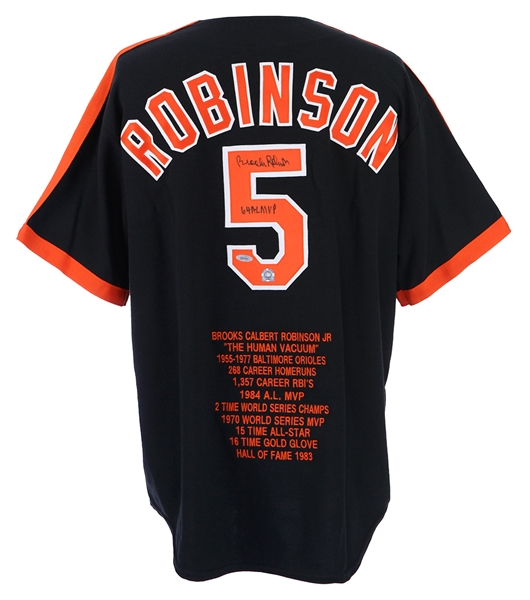 2005 Brooks Robinson Baltimore Orioles Signed Career Highlights Embroidered Jersey (MLB Hologram/TriStar)