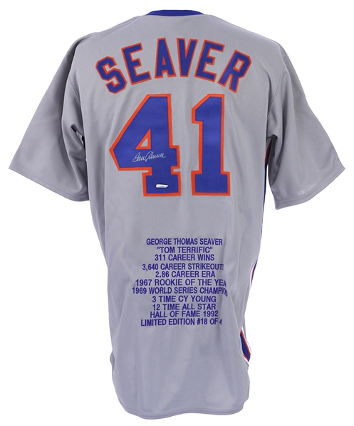 2000s Tom Seaver New York Mets Signed Career Highlights Embroidered Jersey (TriStar) 18/41