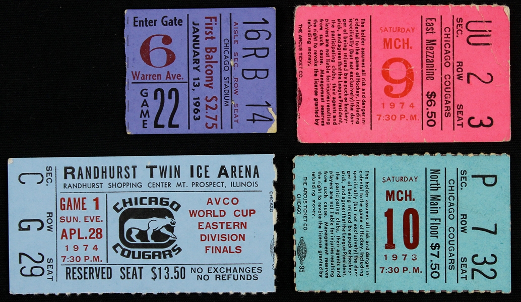1960s-1970s Chicago Cougars Hockey Ticket Stubs (Lot of 4)