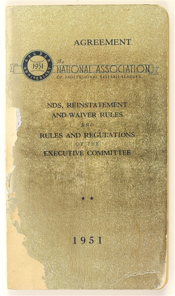 1951 National Association of Professional Baseball Leagues Agreement of Rules and Regulations 