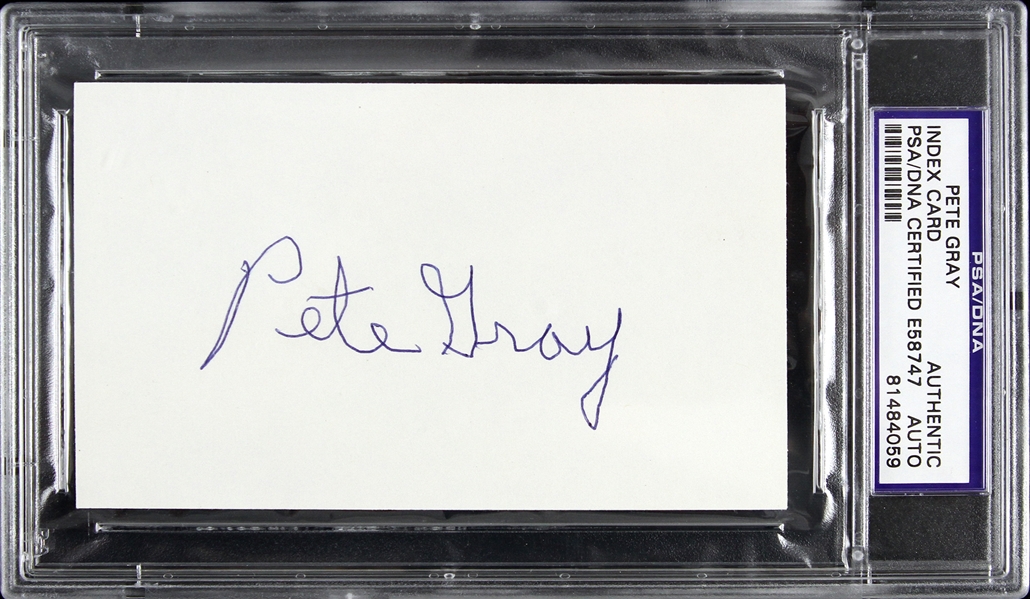 1945 Pete Gray St. Louis Browns Signed 3"x 5" Index Card (PSA/DNA Slabbed)