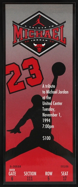 1994 Salute to Michael Jordan Chicago Bulls United Center Ticket