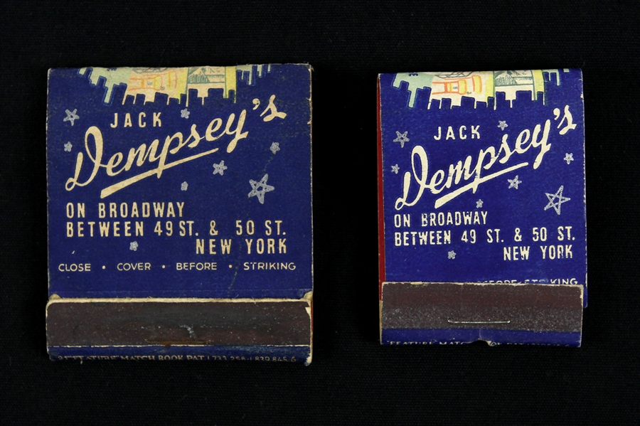 1930s Jack Dempseys on Broadway Restaurant Match Books 