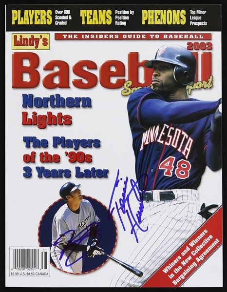 2003 Torii Hunter Minnesota Twins & Richie Sexson Milwaukee Brewers Signed Lindys Baseball Magazine (JSA)
