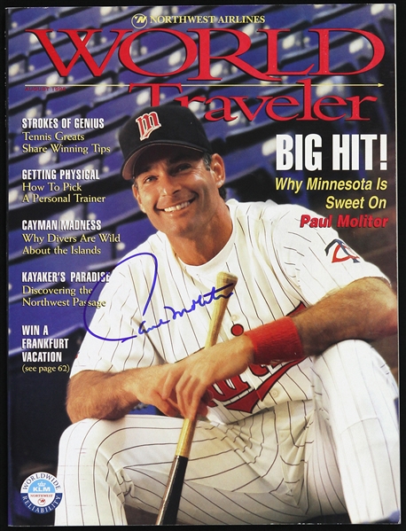 1996 Paul Molitor Minnesota Twins Signed World Traveler Magazine (JSA)