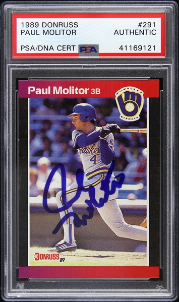 1989 Paul Molitor Milwaukee Brewers Autographed Donruss Trading Card (PSA/DNA Slabbed)