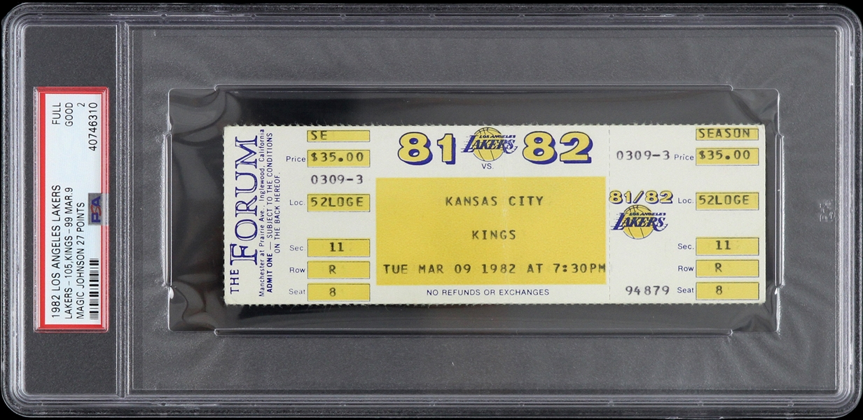 1982 Kansas City Kings vs Los Angeles Lakers Full Ticket (PSA/DNA Slabbed)