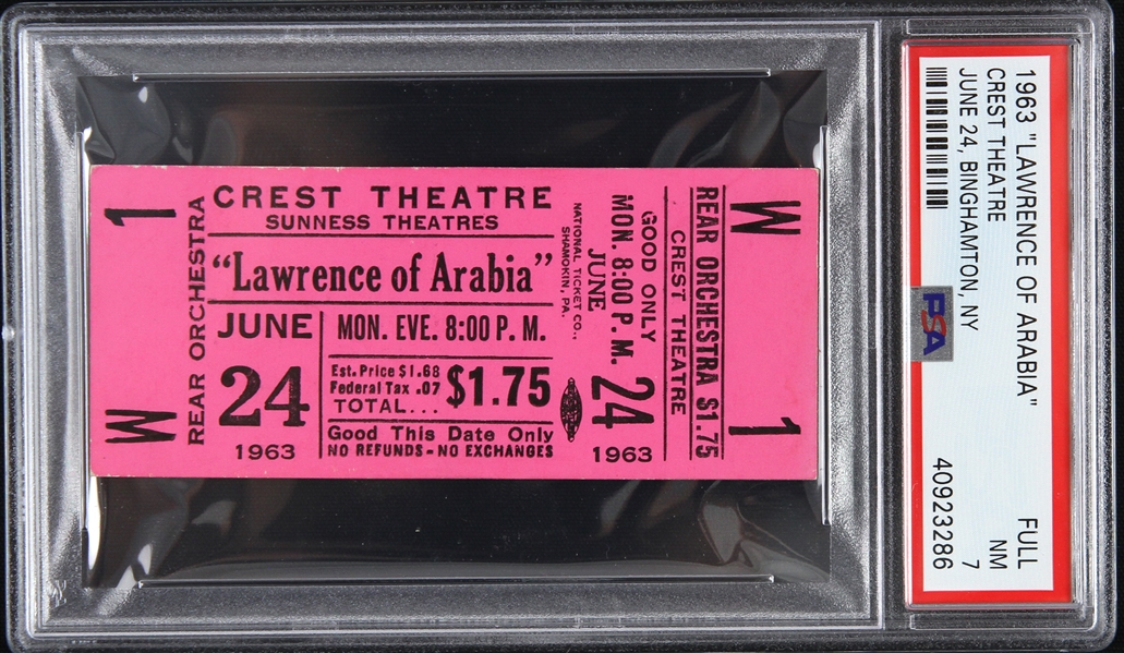 1963 Lawrence of Arabia Crest Theater Full Ticket (PSA/DNA Slabbed)