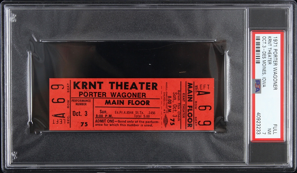 1971 Porter Wagoner KRNT Theater Full Ticket (PSA/DNA Slabbed)