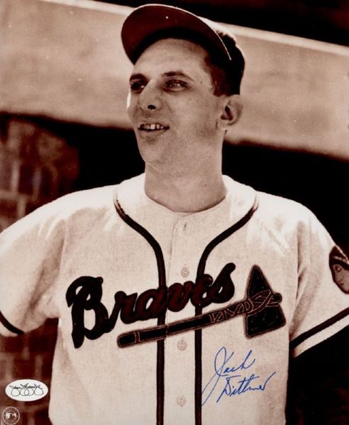 1953-56 Milwaukee Braves Jack Dittmer Autographed 8x10 Sepia Photo JSA Hologram