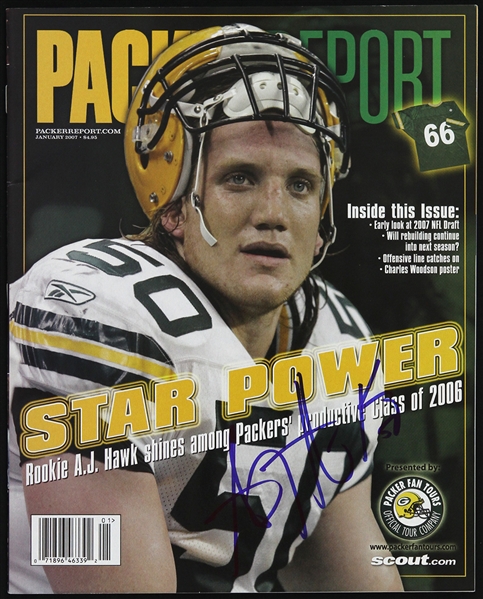 2007 A.J. Hawk Green Bay Packers Signed Packer Report (JSA)