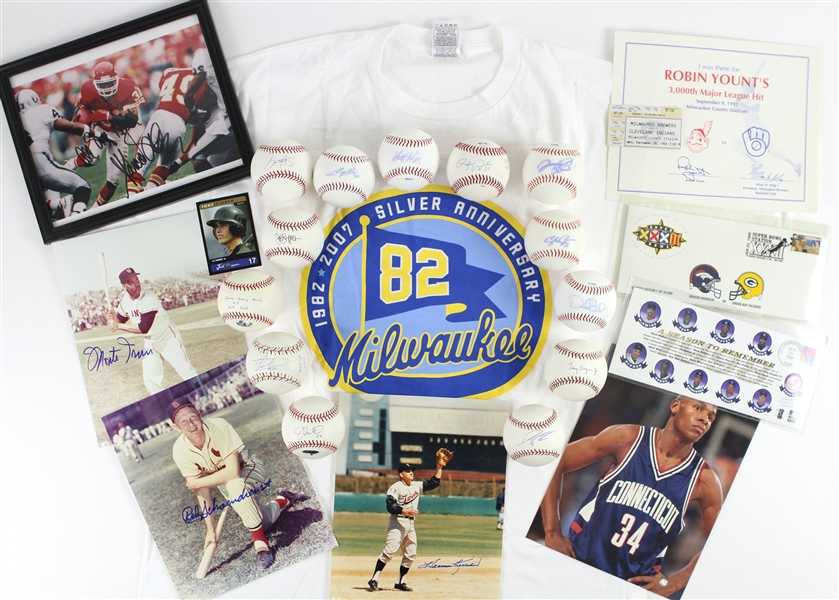 1990s-2000s Baseball Basketball Football Memorabilia Collection - Lot of 23 w/ Signed Baseballs, Signed Photos, First Day Envelopes & More (JSA)