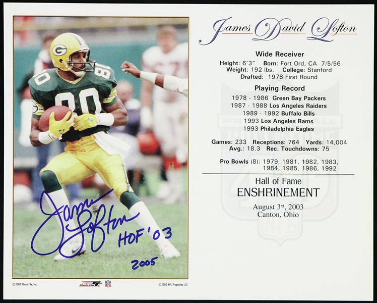 2005 James Lofton Green Bay Packers Signed 8" x 10" HOF Photo Card (JSA)