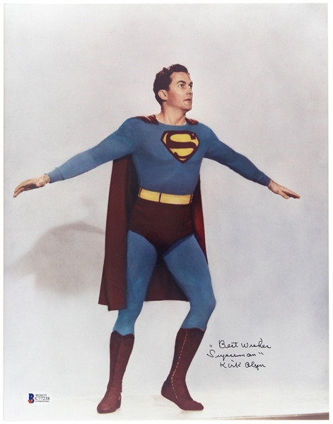 1948-1950 Kirk Alyn Superman Autographed 11x14 Color Photo (Beckett COA)