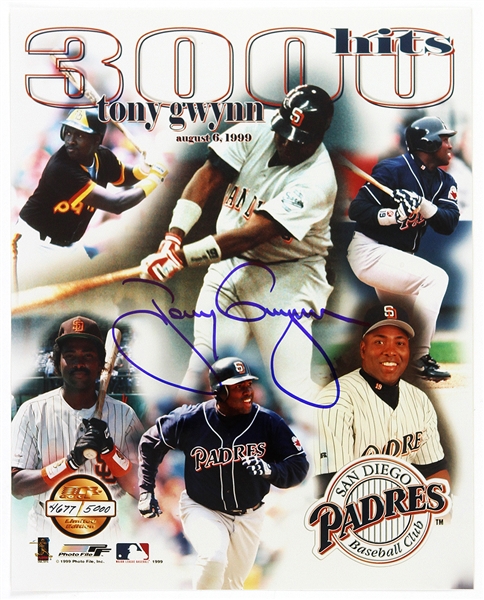 1999 Tony Gwynn San Diego Padres Signed 8" x 10" 3,000th Hit Commemorative Photo (JSA) 4677/5000