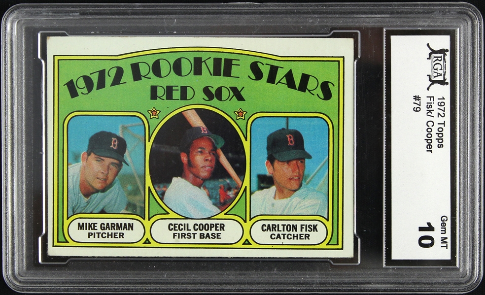 1972 Carlton Fisk Cecil Cooper Boston Red Sox Topps Rookie Trading Card (RGA Slabbed Gem MT 10)