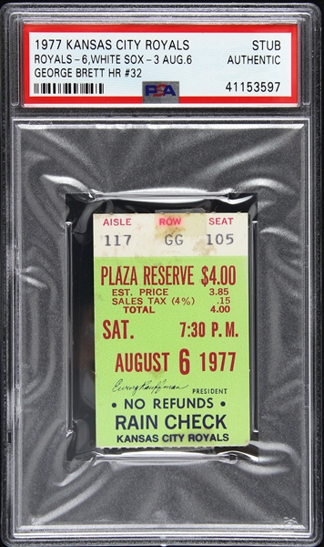 1977 George Brett Kansas City Royals Career HR #32 Ticket Stub (PSA Slabbed Authentic)