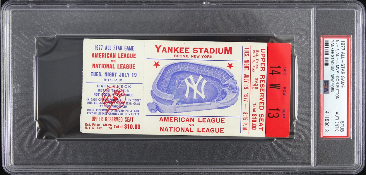 1977 MLB All Star Game Yankee Stadium Ticket Stub (PSA Slabbed Authentic)