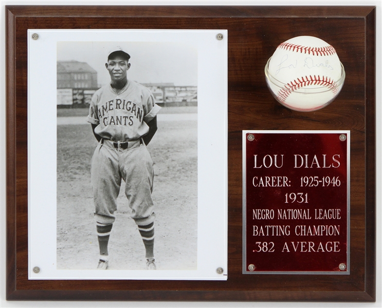 1987-89 Lou Dials Negro Leagues 12" x 15" Wall Display w/ Photo & Signed ONL Giamatti Baseball (JSA)