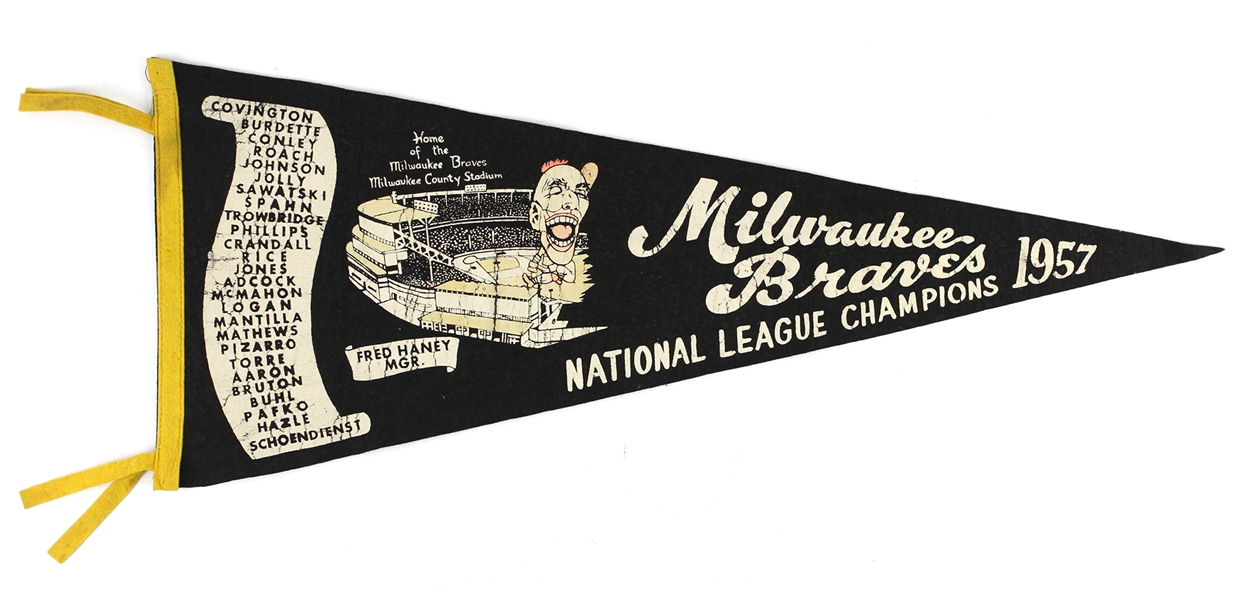 1957 Milwaukee Braves National League Champions 29" Full Size Pennant