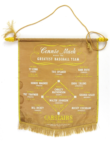 1942 Connie Mack Philadelphia Athletics 14" x 17" Picks The Greatest Baseball Team Carstairs Whiskey Banner