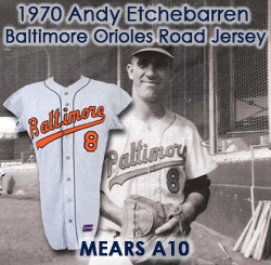1970 Andy Etchebarren Baltimore Orioles Game Worn Road Jersey (MEARS A10)