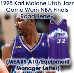 1998 Karl Malone Utah Jazz Game Worn NBA Finals Road Jersey (MEARS A10/Equipment Manager Letter)